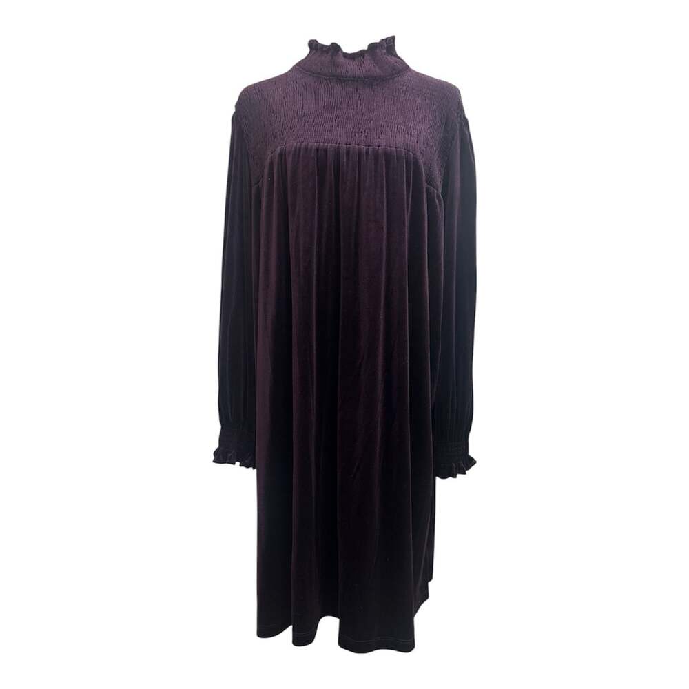 Maison Tara Purple Velvet Smocked Babydoll Dress Size 14W